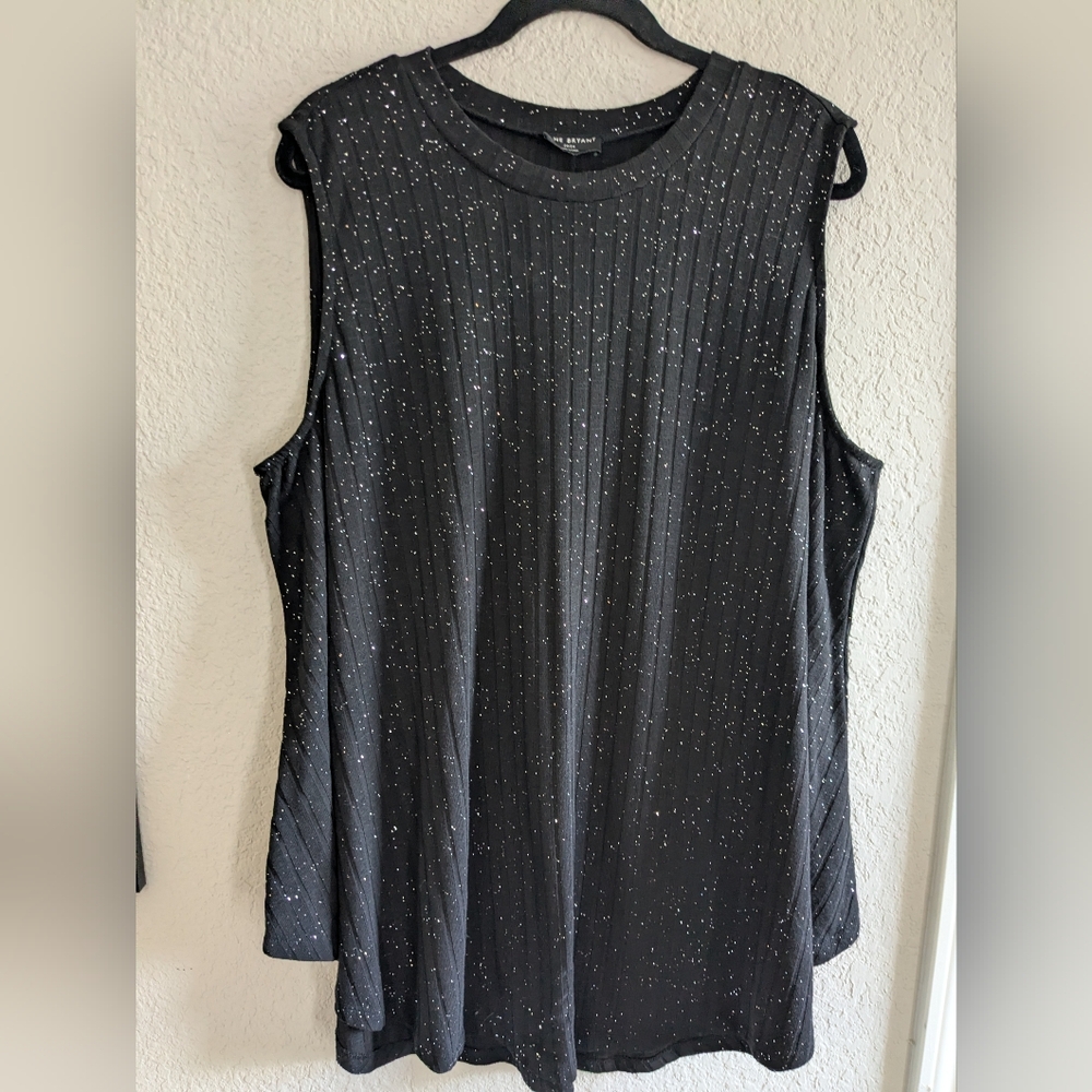 Lane Bryant Sleeveless Ribbed Knit Top Black With Silver Glitter 22/24 Excellent